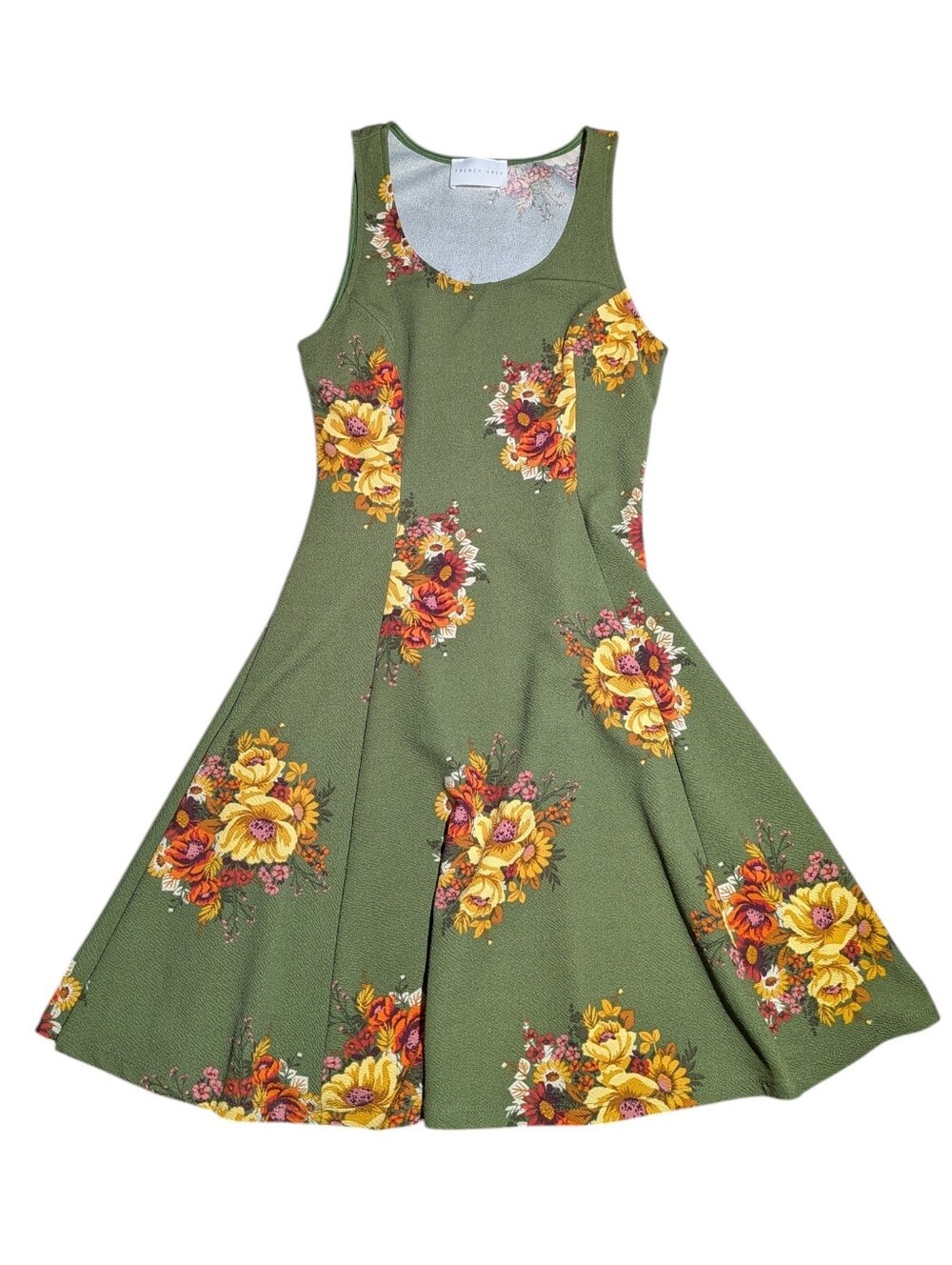 French Grey Floral Mini Dress Small
